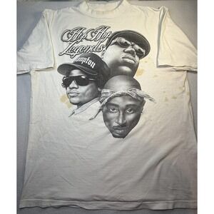 VTG 90s Hip Hop Legends T Shirt 2Pac Biggie Eazy E Compton Thrashed Stained READ